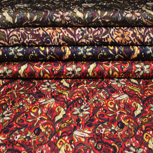 Tissu habillement satin duchesse, imprimé fleur indien multicolore : nombreuses couleurs - TissusPapi.com
