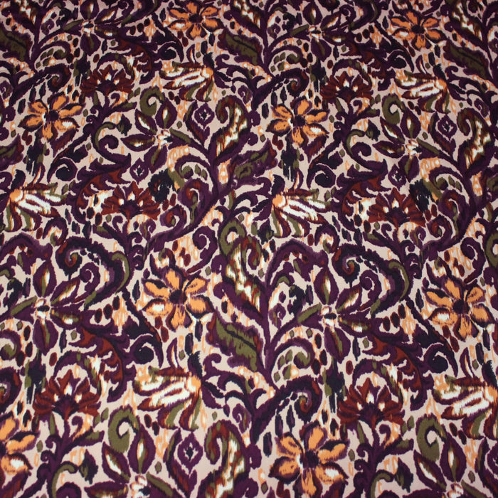 Tissu habillement satin duchesse, imprimé fleur indien multicolore : nombreuses couleurs - TissusPapi.com