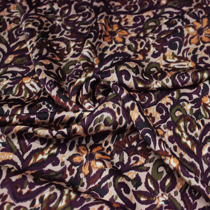 Tissu habillement satin duchesse, imprimé fleur indien multicolore : nombreuses couleurs - TissusPapi.com