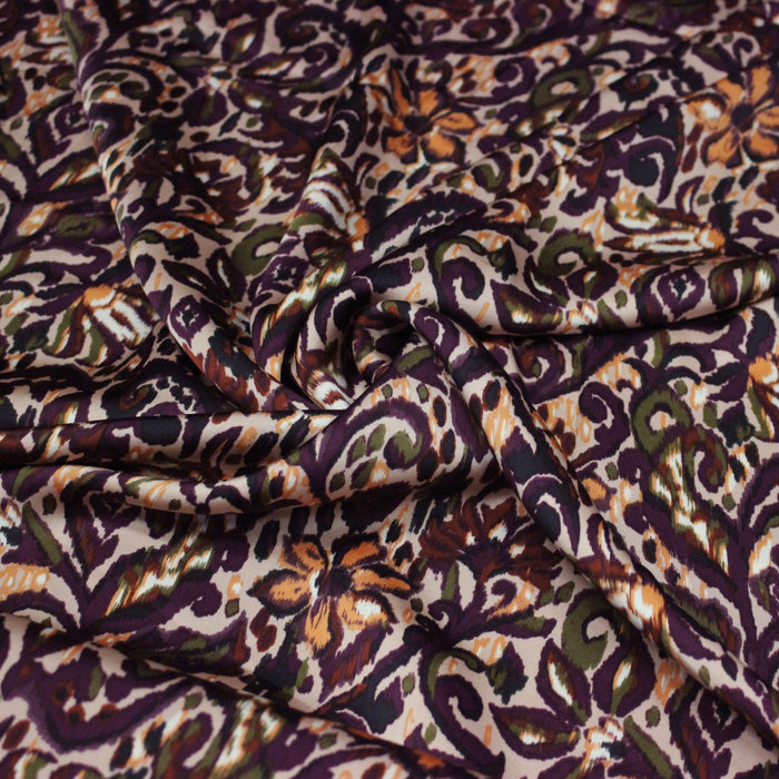 Tissu habillement satin duchesse, imprimé fleur indien multicolore : nombreuses couleurs - TissusPapi.com