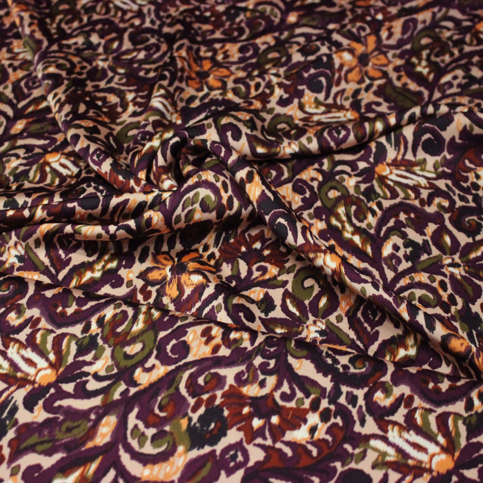 Tissu habillement satin duchesse, imprimé fleur indien multicolore : nombreuses couleurs - TissusPapi.com