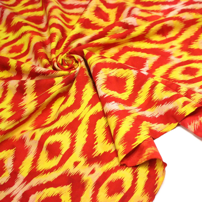 Tissu coton demi natté IKAT INDIEN imprimé traditionnel : bleu/vert ou rouge/jaune - MADE IN INDIA - TissusPapi.com