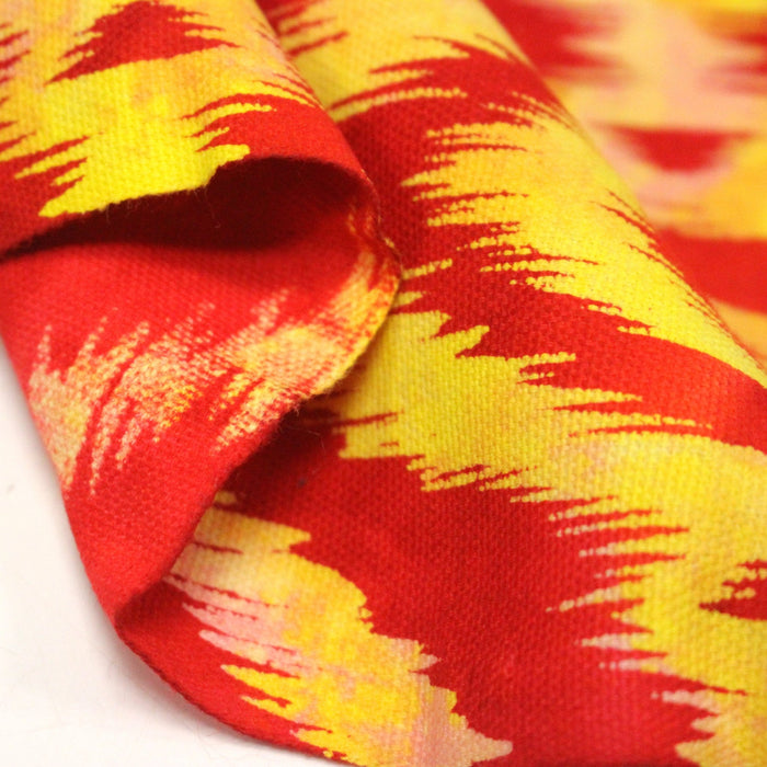 Tissu coton demi natté IKAT INDIEN imprimé traditionnel : bleu/vert ou rouge/jaune - MADE IN INDIA - TissusPapi.com