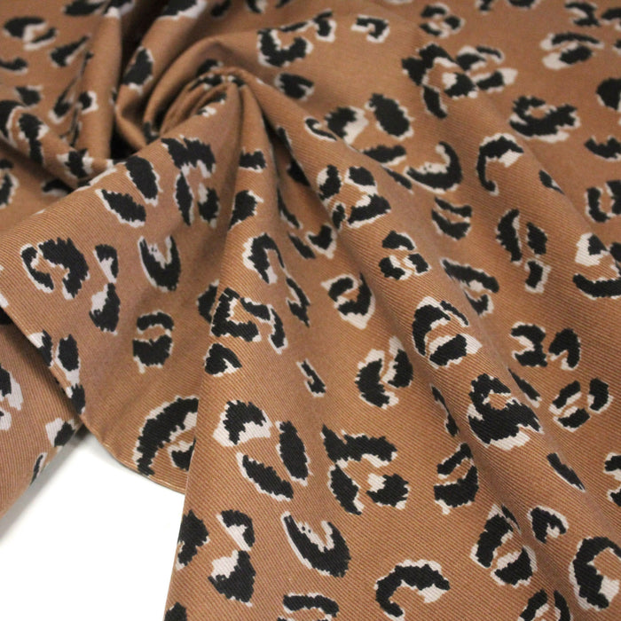 Tissu velours milleraies imprimé léopard havane & noir - STANDARD 100 OEKO-TEX