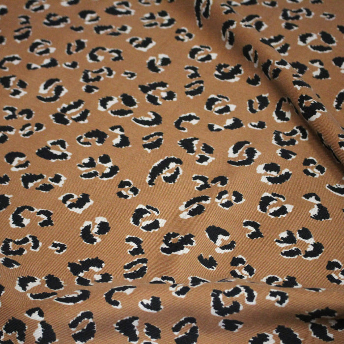 Tissu velours milleraies imprimé léopard havane & noir - STANDARD 100 OEKO-TEX