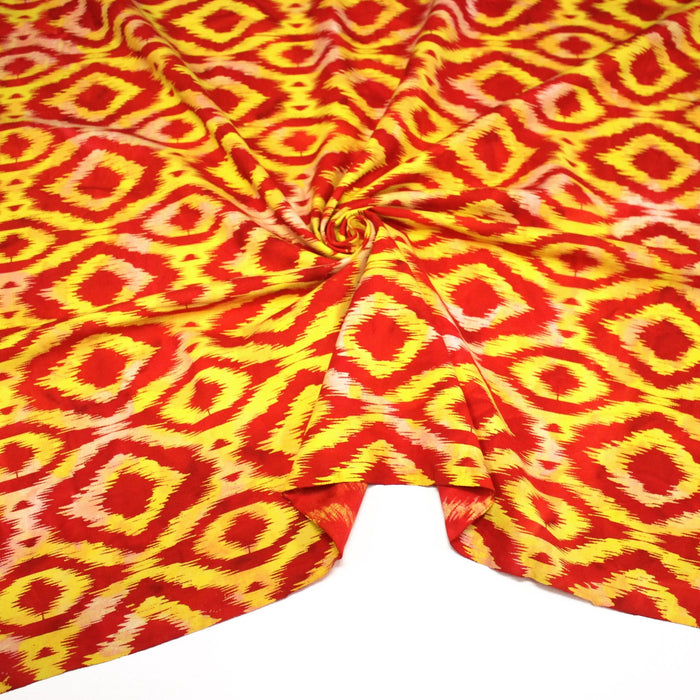 Tissu coton demi natté IKAT INDIEN imprimé traditionnel : bleu/vert ou rouge/jaune - MADE IN INDIA - TissusPapi.com