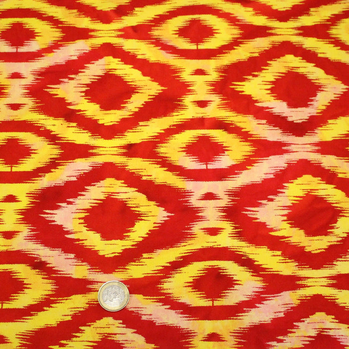 Tissu coton demi natté IKAT INDIEN imprimé traditionnel : bleu/vert ou rouge/jaune - MADE IN INDIA - TissusPapi.com