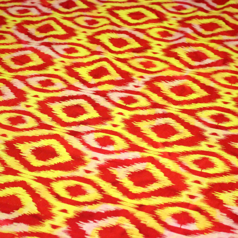 Tissu coton demi natté IKAT INDIEN imprimé traditionnel : bleu/vert ou rouge/jaune - MADE IN INDIA - TissusPapi.com