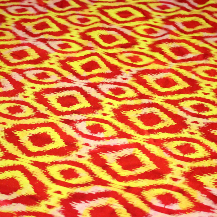 Tissu coton demi natté IKAT INDIEN imprimé traditionnel : bleu/vert ou rouge/jaune - MADE IN INDIA - TissusPapi.com