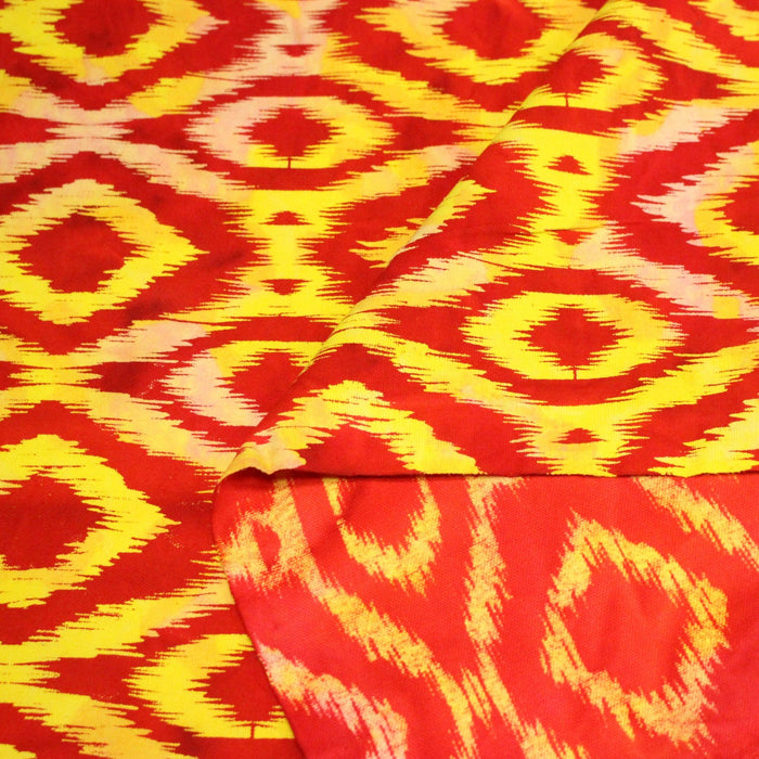 Tissu coton demi natté IKAT INDIEN imprimé traditionnel : bleu/vert ou rouge/jaune - MADE IN INDIA - TissusPapi.com