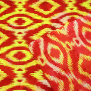 Tissu coton demi natté IKAT INDIEN imprimé traditionnel : bleu/vert ou rouge/jaune - MADE IN INDIA - TissusPapi.com