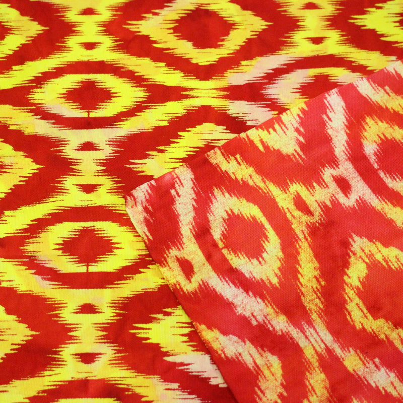 Tissu coton demi natté IKAT INDIEN imprimé traditionnel : bleu/vert ou rouge/jaune - MADE IN INDIA - TissusPapi.com