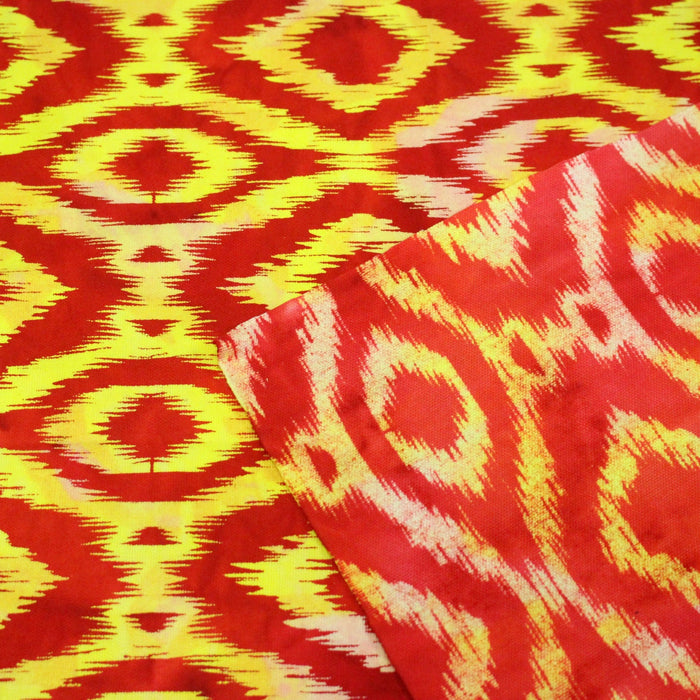 Tissu coton demi natté IKAT INDIEN imprimé traditionnel : bleu/vert ou rouge/jaune - MADE IN INDIA - TissusPapi.com