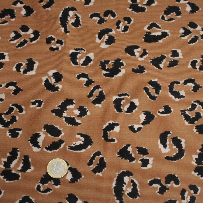 Tissu velours milleraies imprimé léopard havane & noir - STANDARD 100 OEKO-TEX