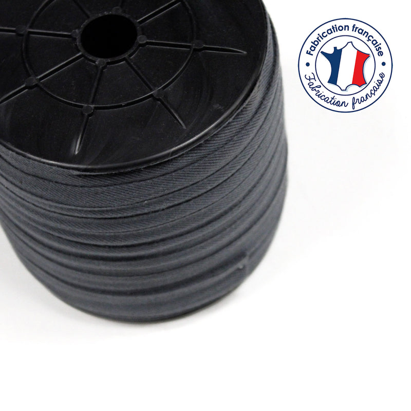 Bobine de 100m de passepoil gris anthracite, 100% coton, 14mm de large - TissusPapi.com