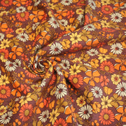 Tissu velours milleraies imprimé Seventies, fleuri rouille & orange - STANDARD 100 OEKO - TEX - TissusPapi.com