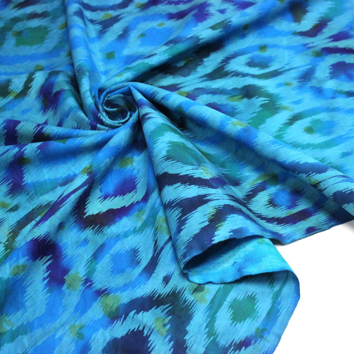 Tissu coton demi natté IKAT INDIEN imprimé traditionnel : bleu/vert ou rouge/jaune - MADE IN INDIA - TissusPapi.com