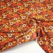 Tissu velours milleraies imprimé Seventies, fleuri rouille & orange - STANDARD 100 OEKO - TEX - TissusPapi.com