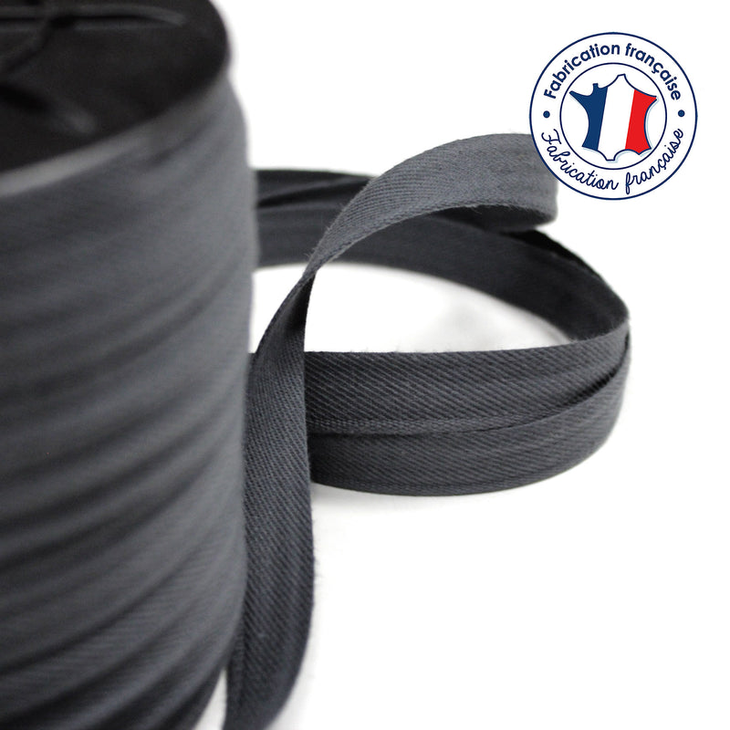 Bobine de 100m de passepoil gris anthracite, 100% coton, 14mm de large - TissusPapi.com