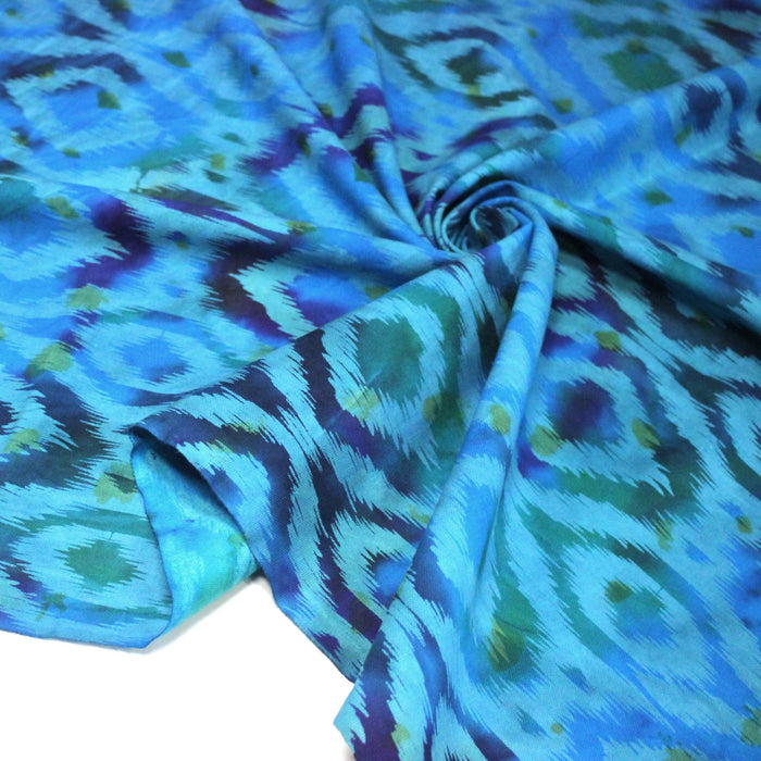 Tissu coton demi natté IKAT INDIEN imprimé traditionnel : bleu/vert ou rouge/jaune - MADE IN INDIA - TissusPapi.com