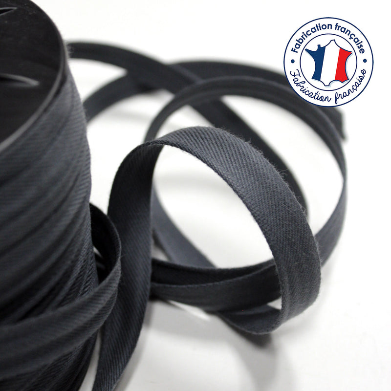 Bobine de 100m de passepoil gris anthracite, 100% coton, 14mm de large - TissusPapi.com