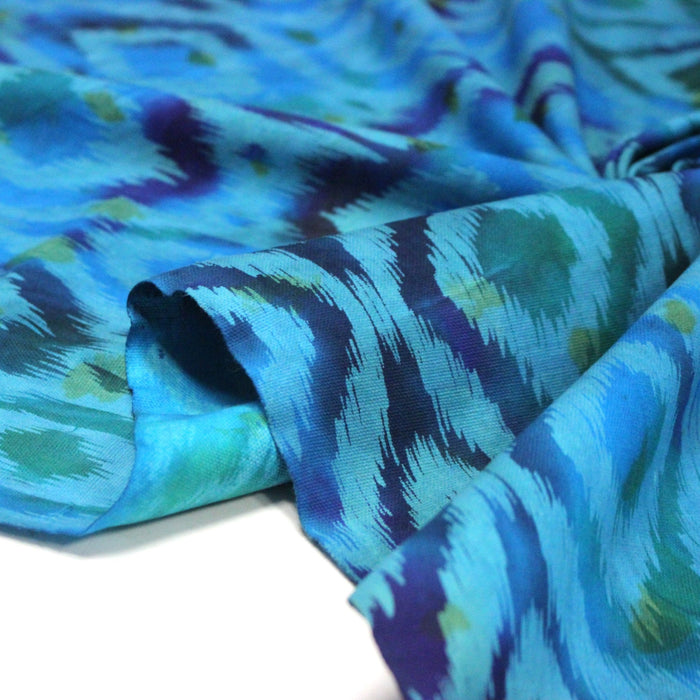 Tissu coton demi natté IKAT INDIEN imprimé traditionnel : bleu/vert ou rouge/jaune - MADE IN INDIA - TissusPapi.com