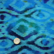 Tissu coton demi natté IKAT INDIEN imprimé traditionnel : bleu/vert ou rouge/jaune - MADE IN INDIA - TissusPapi.com