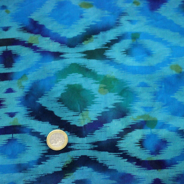 Tissu coton demi natté IKAT INDIEN imprimé traditionnel : bleu/vert ou rouge/jaune - MADE IN INDIA - TissusPapi.com
