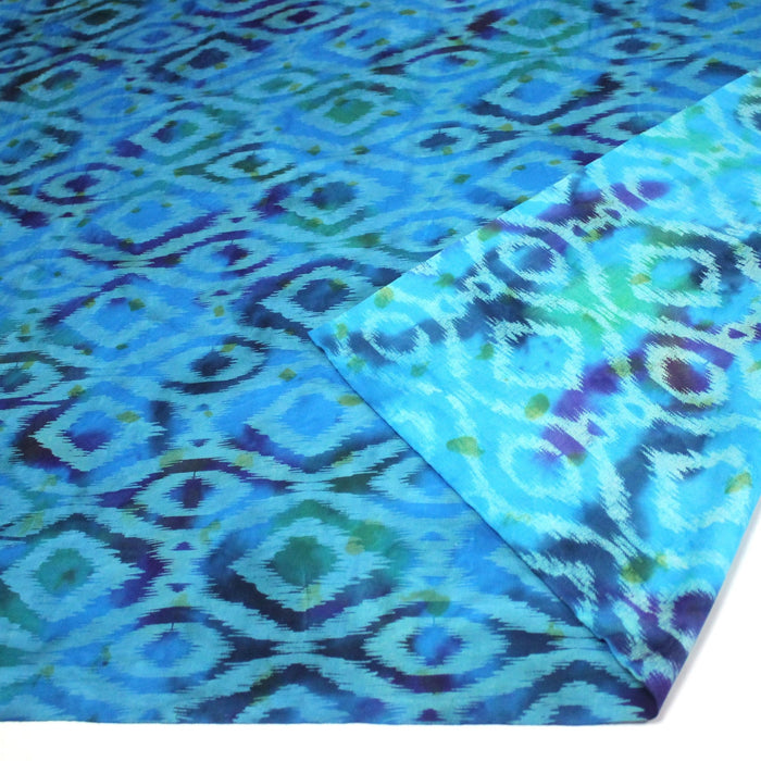 Tissu coton demi natté IKAT INDIEN imprimé traditionnel : bleu/vert ou rouge/jaune - MADE IN INDIA - TissusPapi.com