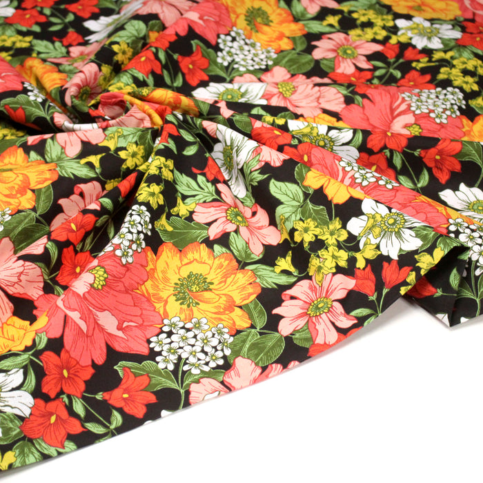 Tissu cotonnade noir aux fleurs multicolores - OEKO-TEX