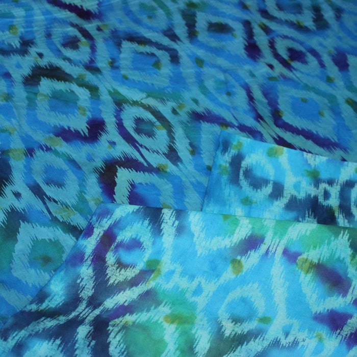 Tissu coton demi natté IKAT INDIEN imprimé traditionnel : bleu/vert ou rouge/jaune - MADE IN INDIA - TissusPapi.com