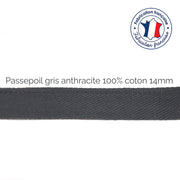 Bobine de 100m de passepoil gris anthracite, 100% coton, 14mm de large - TissusPapi.com