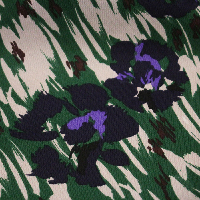 Tissu coton demi-natté SEVENTIES, fleuri vert violet - OEKO-TEX STANDARD 100
