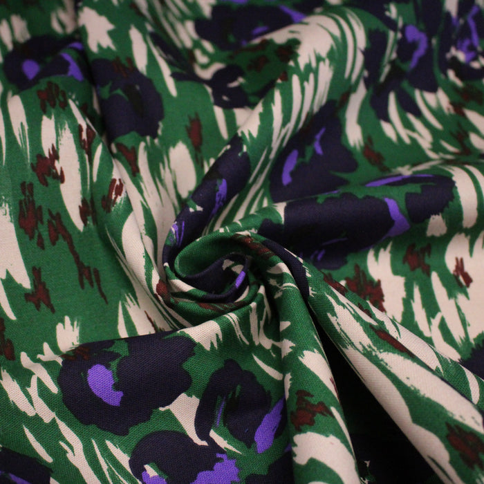 Tissu coton demi-natté SEVENTIES, fleuri vert violet - OEKO-TEX STANDARD 100