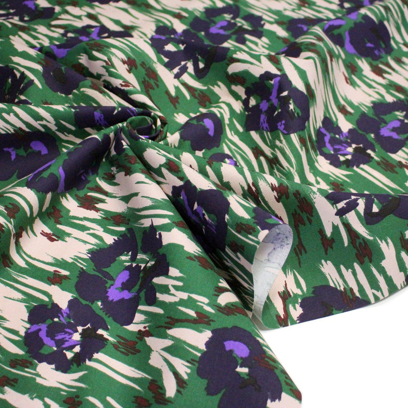Tissu coton demi - natté SEVENTIES, fleuri vert violet - OEKO - TEX STANDARD 100 - TissusPapi.com