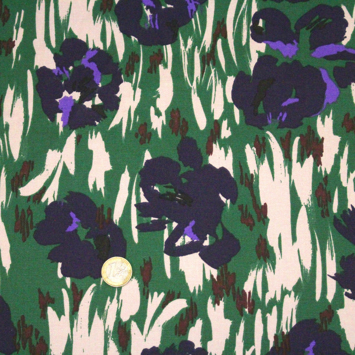 Tissu coton demi-natté SEVENTIES, fleuri vert violet - OEKO-TEX STANDARD 100