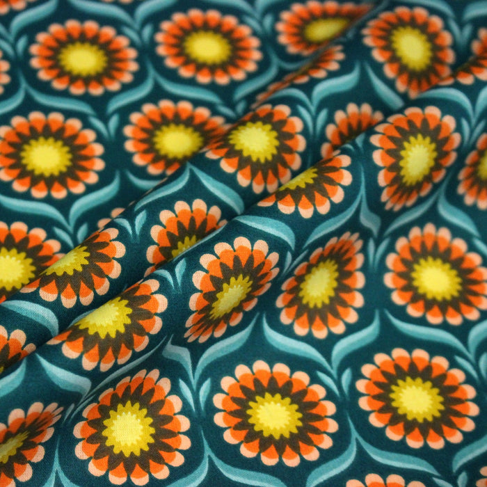 Tissu cotonnade aux fleurs SEVENTIES, trois couleurs dispos - OEKO - TEX STANDARD 100 - TissusPapi.com