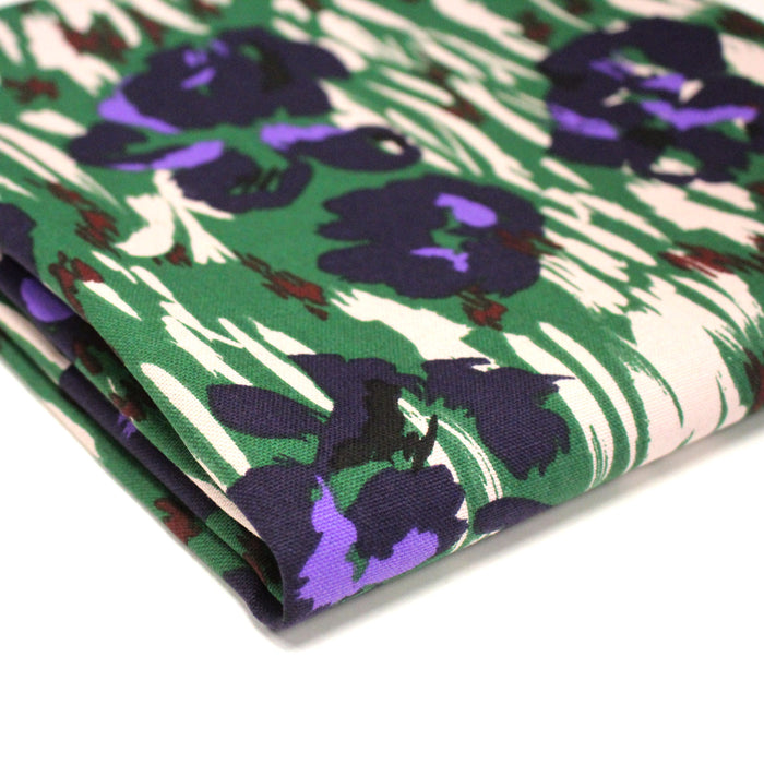 Tissu coton demi-natté SEVENTIES, fleuri vert violet - OEKO-TEX STANDARD 100