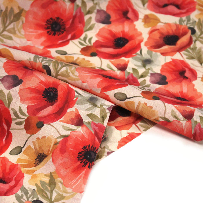 Tissu cotonnade les coquelicots - COLLECTION FLORALE - OEKO-TEX