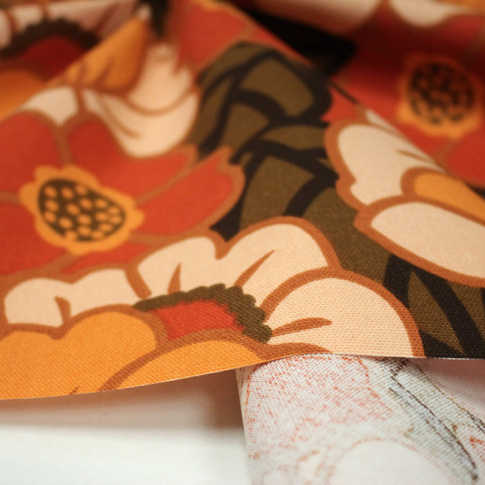 Tissu coton demi-natté SEVENTIES, fleuri rouille rose vert - OEKO-TEX STANDARD 100