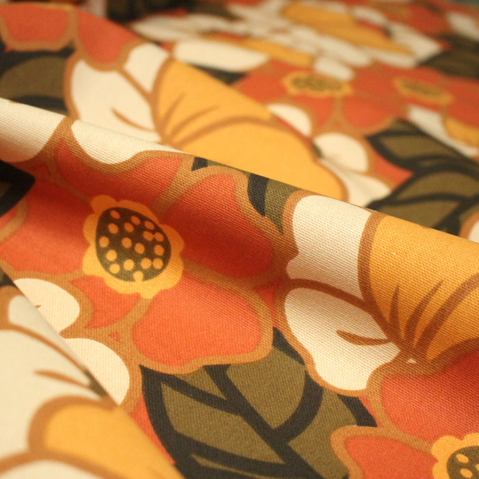 Tissu coton demi-natté SEVENTIES, fleuri rouille rose vert - OEKO-TEX STANDARD 100