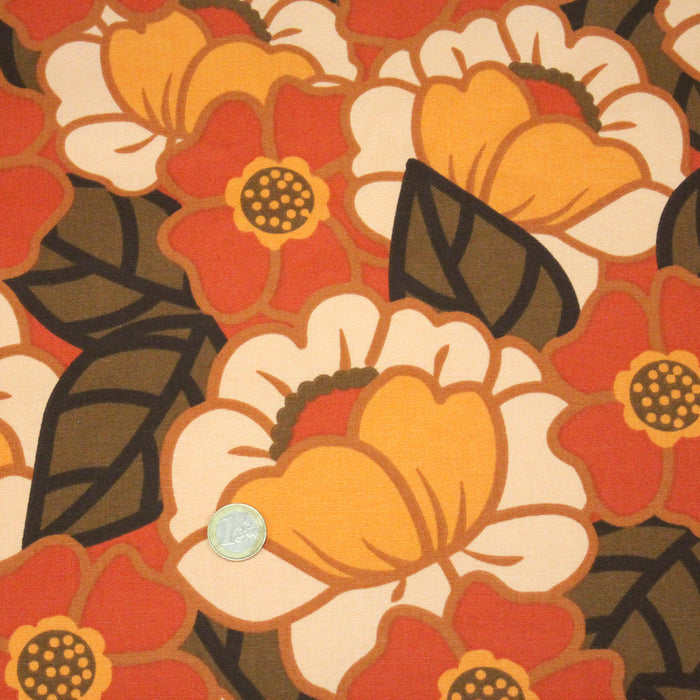 Tissu coton demi-natté SEVENTIES, fleuri rouille rose vert - OEKO-TEX STANDARD 100