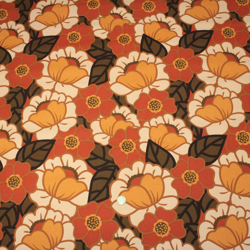 Tissu coton demi - natté SEVENTIES, fleuri rouille rose vert - OEKO - TEX STANDARD 100 - TissusPapi.com