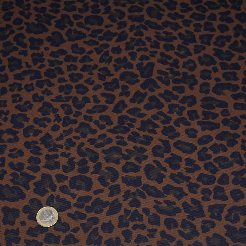 Tissu gabardine de coton LEOPARD tons marron chocolat - OEKO - TEX - TissusPapi.com