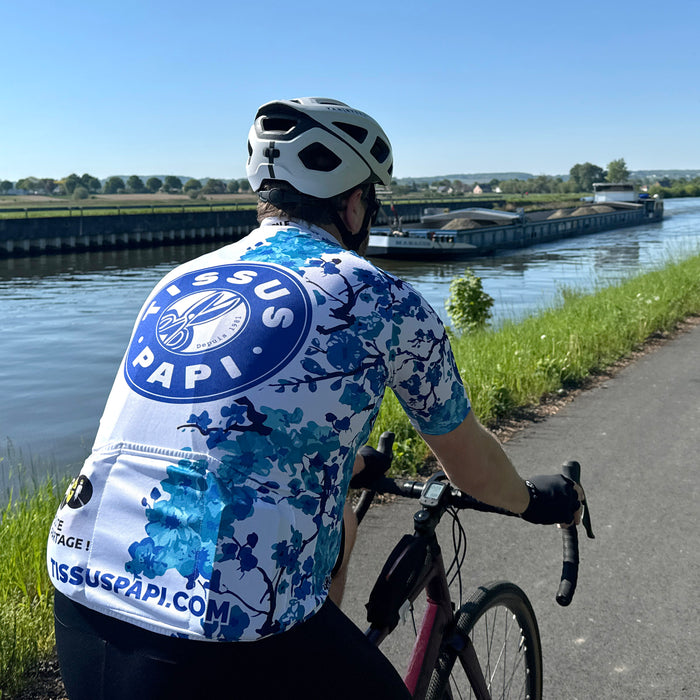 Maillot équipe cycliste TissusPapi.com PapiCycling - Edition Sakura Bleu