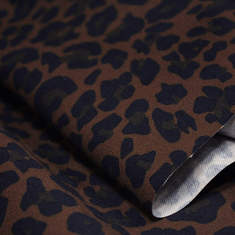Tissu gabardine de coton LEOPARD tons marron chocolat - OEKO - TEX - TissusPapi.com