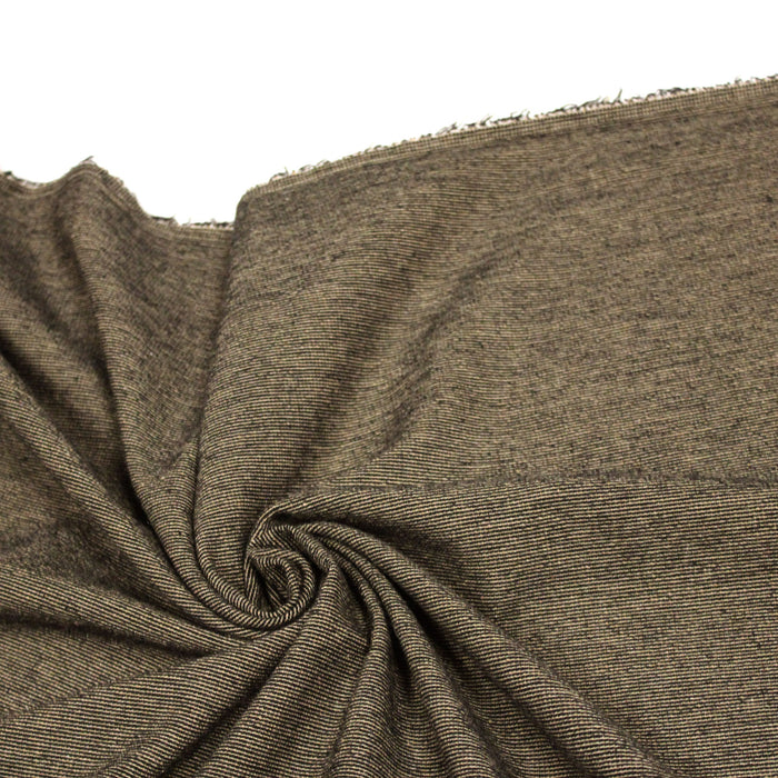 Tissu lainage faux-uni ocre et noir à fines rayures - Fabrication italienne