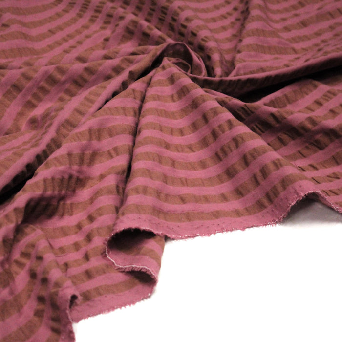 Tissu seersucker coton rayé 1cm Rose et cacao - STANDARD 100 OEKO-TEX