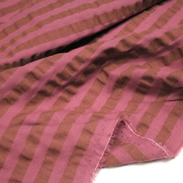 Tissu seersucker coton rayé 1cm Rose et cacao - STANDARD 100 OEKO-TEX