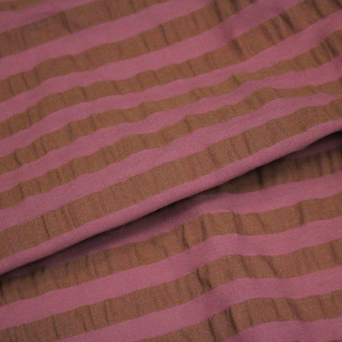 Tissu seersucker coton rayé 1cm Rose et cacao - STANDARD 100 OEKO-TEX